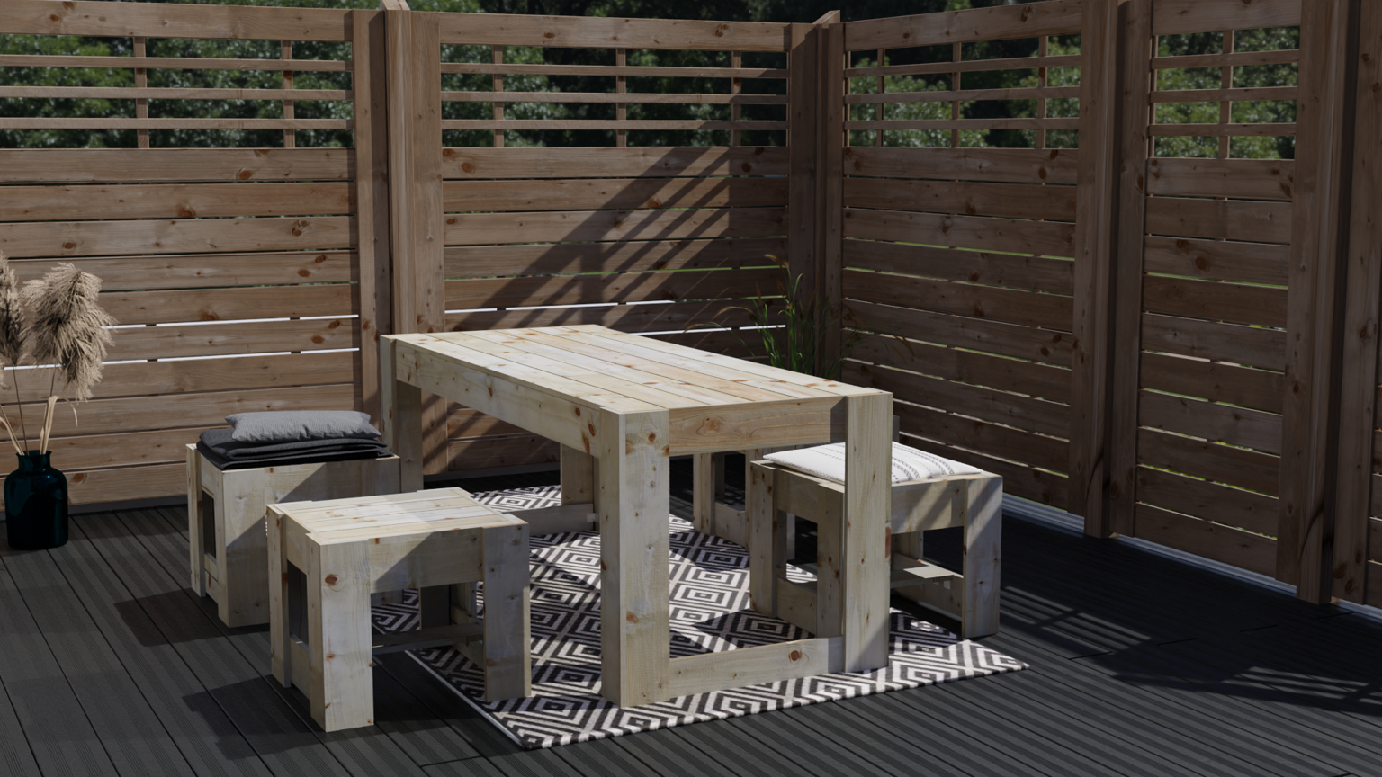 Ante Gartenmöbel-Set 2 inkl. 1 Tisch, 2 Hocker und 1 Bank