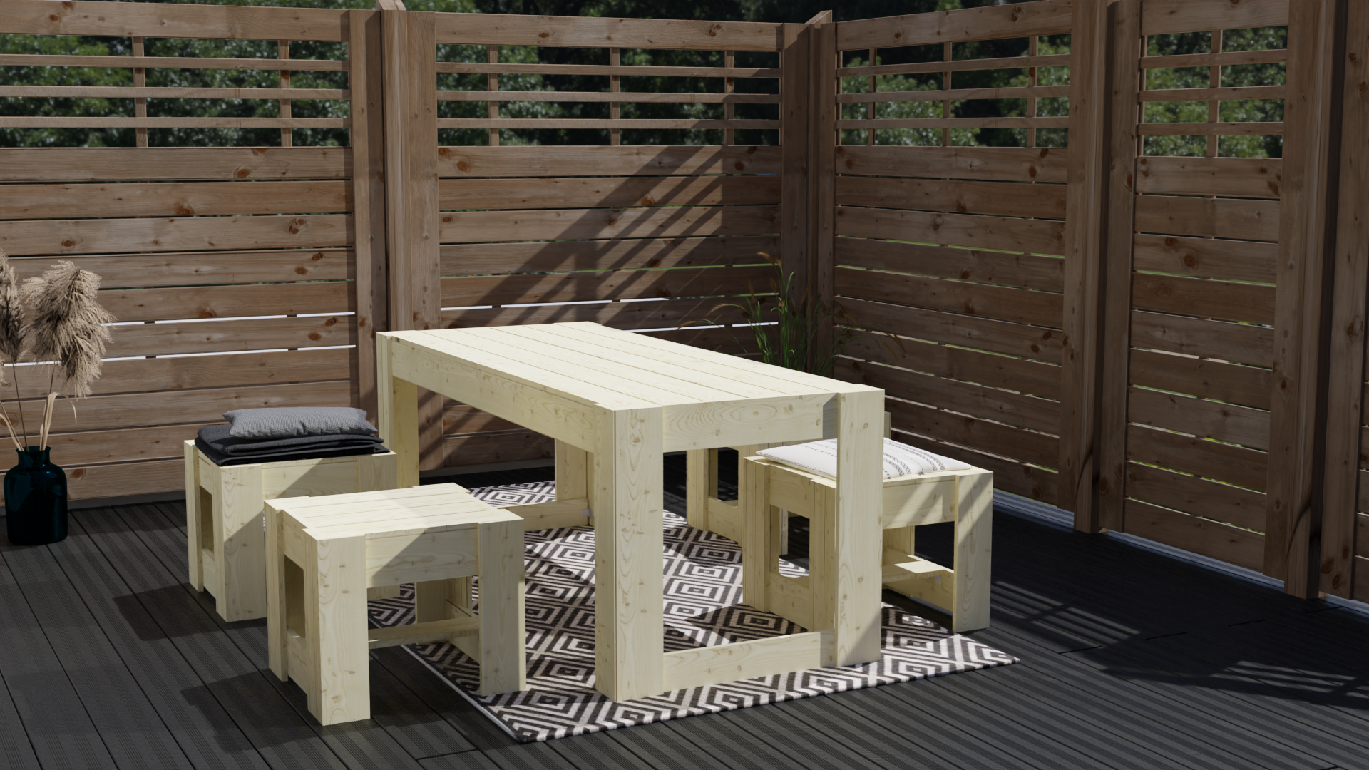 Ante Gartenmöbel-Set inkl. 1 Tisch und 4 Hockern