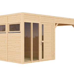 Bertilo Element-Gartenhaus Cubus 2 Office inkl. Lounge-Anbau – 19 mm