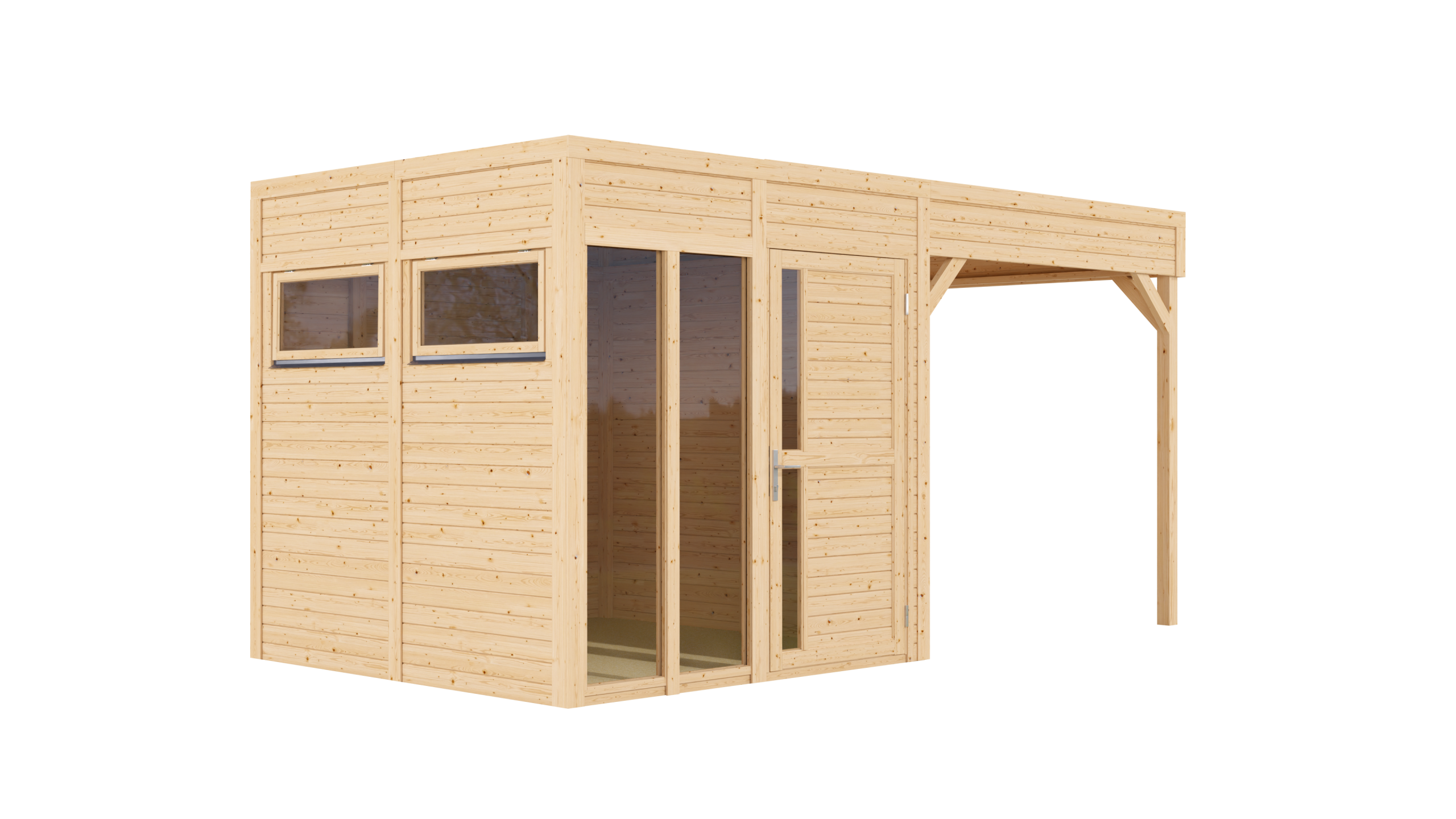 Bertilo Element-Gartenhaus Cubus 2 Office inkl. Lounge-Anbau - 19 mm