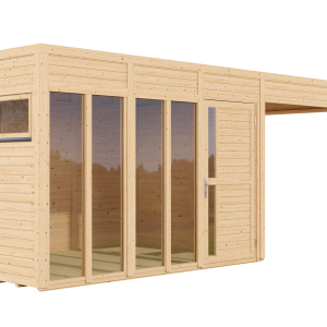 Bertilo Element-Gartenhaus Cubus 3 Office inkl. Lounge-Anbau – 19 mm
