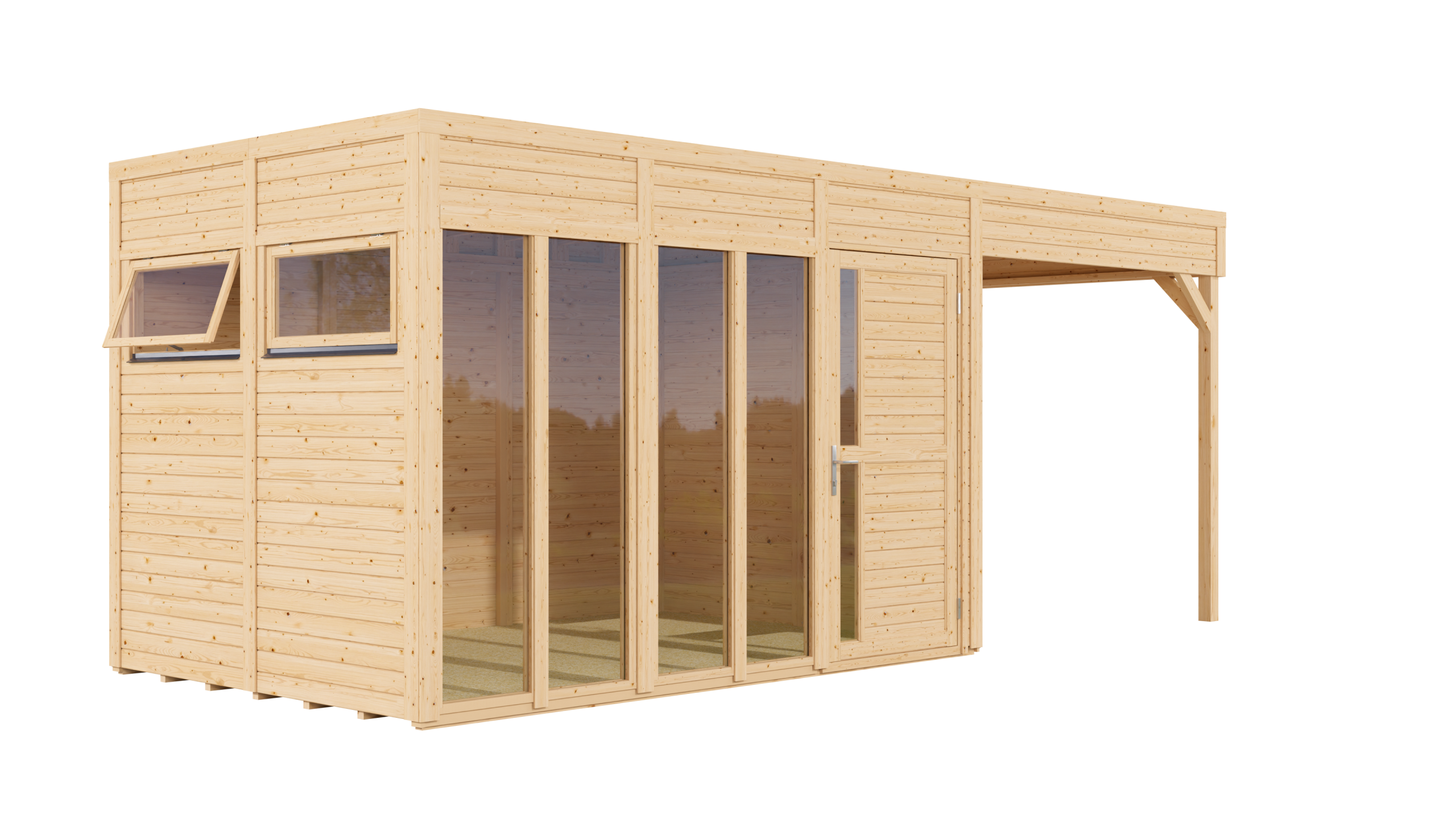 Bertilo Element-Gartenhaus Cubus 3 Office inkl. Lounge-Anbau - 19 mm