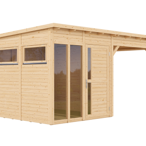 Bertilo Element-Gartenhaus Pentus 2 Office inkl. Lounge-Anbau – 19 mm