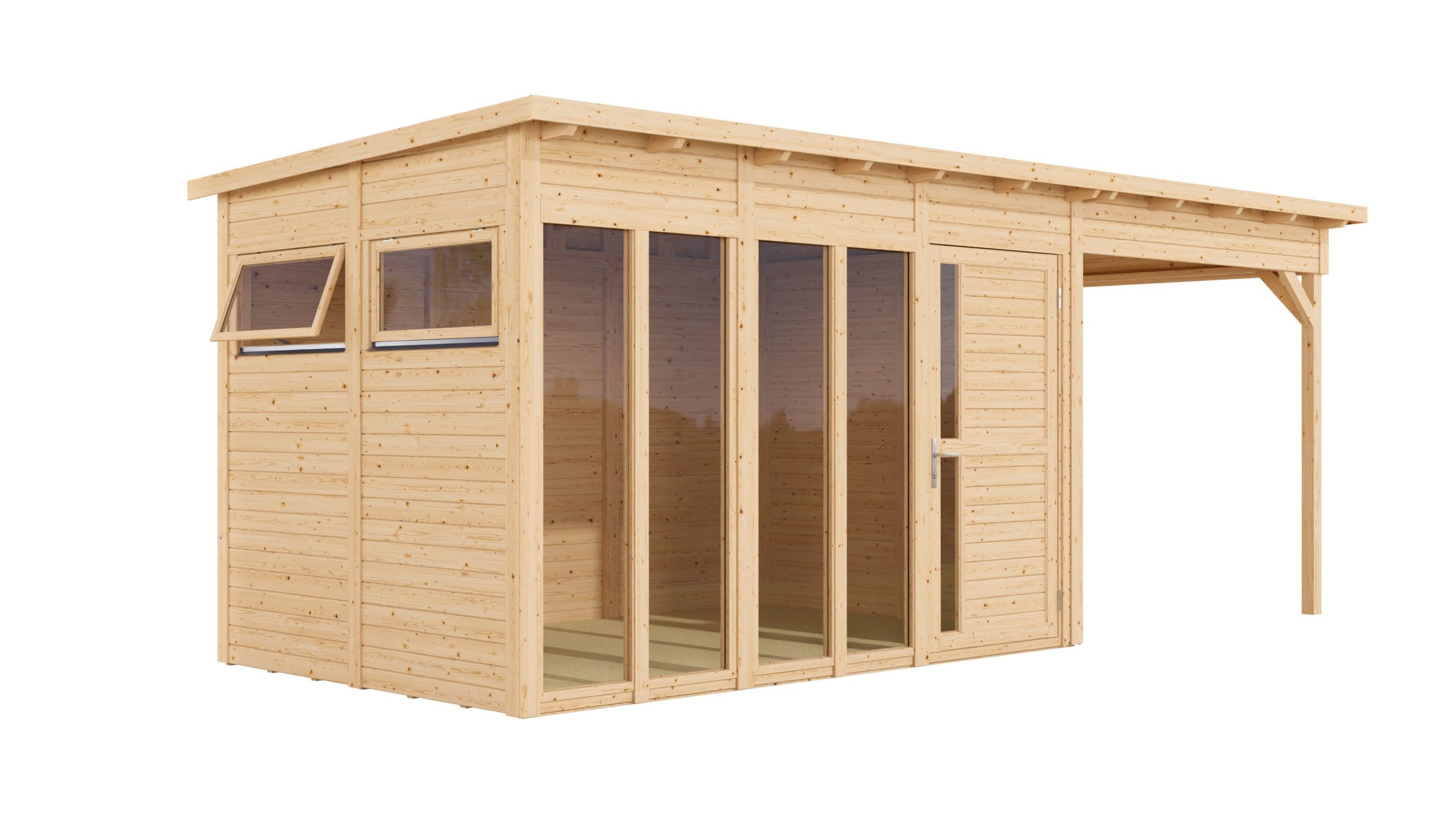 Bertilo Element-Gartenhaus Pentus 3 Office inkl. Lounge-Anbau - 19 mm