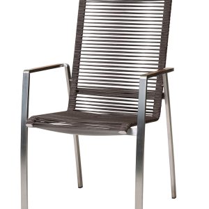 Diamond Garden Stapelstuhl ATLANTA hoch, Edelstahl / Rope Mocca / Teak-Armlehnen