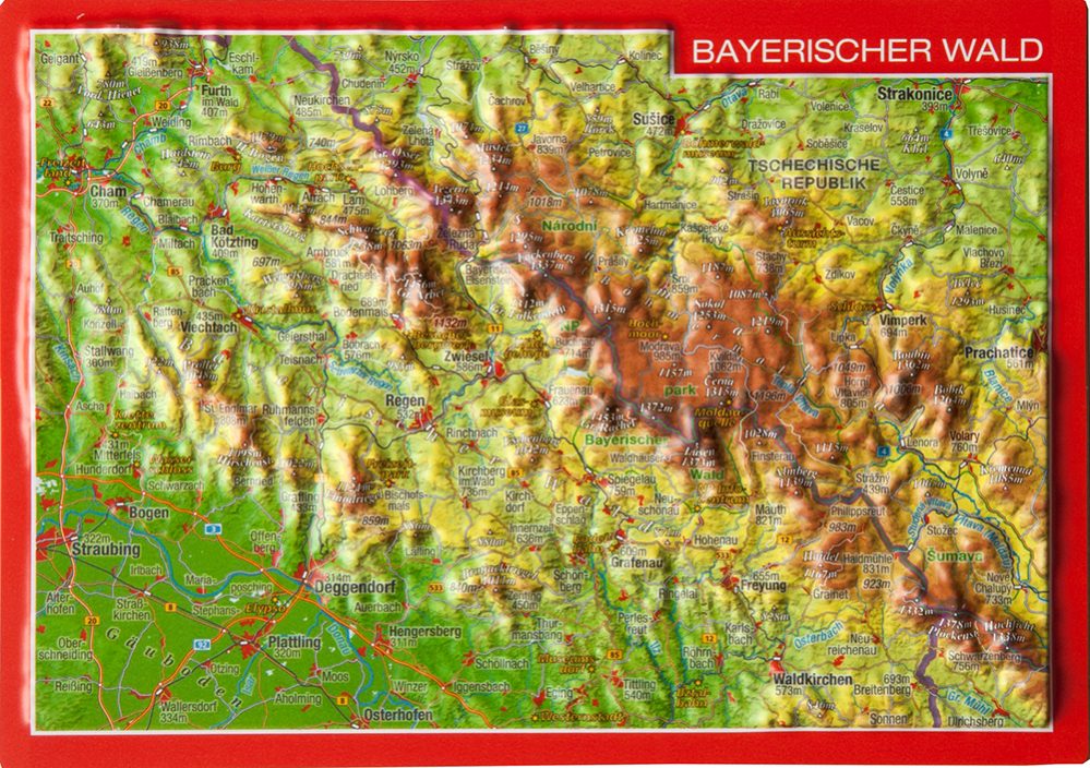 3D Reliefpostkarte Bayrischer Wald