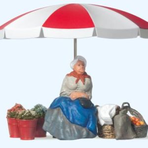 Marktfrau, Schirm, Körbe