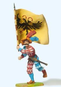 Landsknecht stürmend, mit Fah