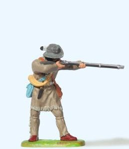 Trapper, mit Gewehr schießend