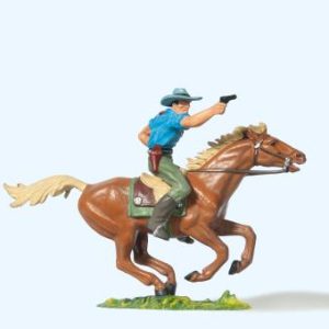 Cowboy reitend, mit Revolver