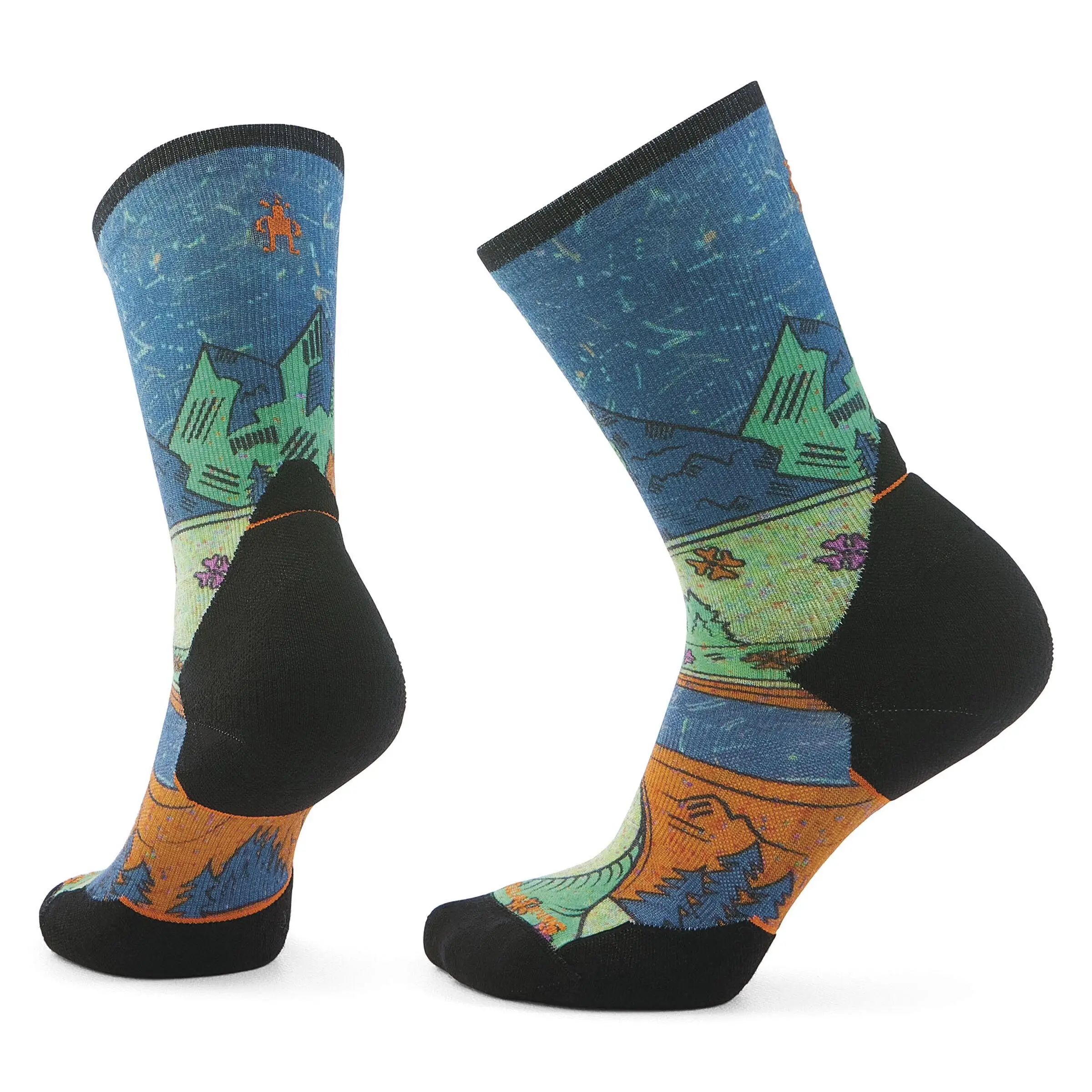 Damen Trailrun-Socken Targeted Cushion mit Mountain-Print